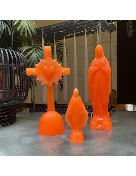 Mini Vierge Miraculeuse - Orange fluo - Ciergerie des Prémontrés