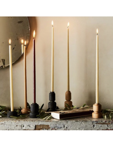Set 3 bougeoirs bois et laiton - Carbone