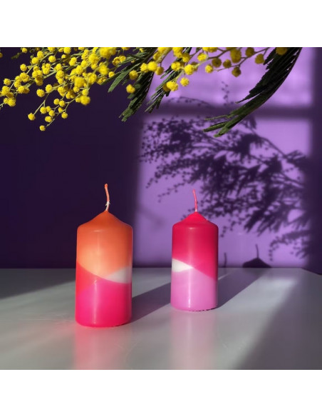 Lot de 2 bougies piliers Dip Dye Neon - Heat Waves