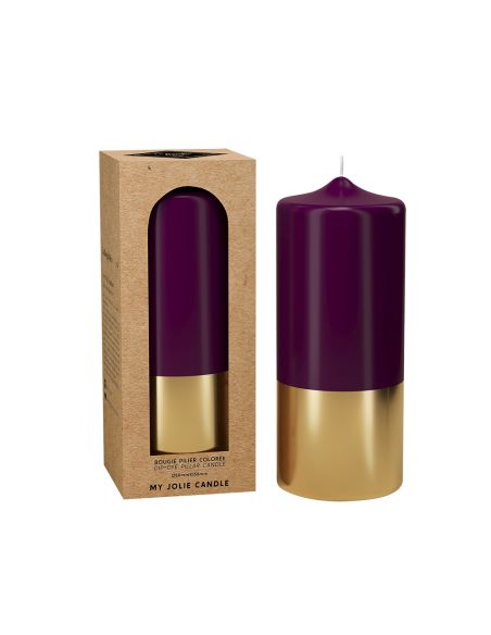 Bougie Pilier 15cm OR et AUBERGINE
