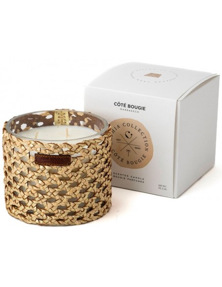 Bougie raphia cuir Yara M - Rose Oud