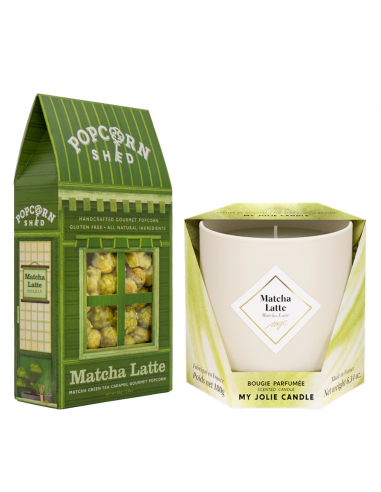 Coffret Duo Matcha Latte – Bougie & Popcorn Gourmand