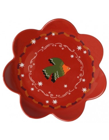 Petite assiette Rouge avec Oiseau - 12cm