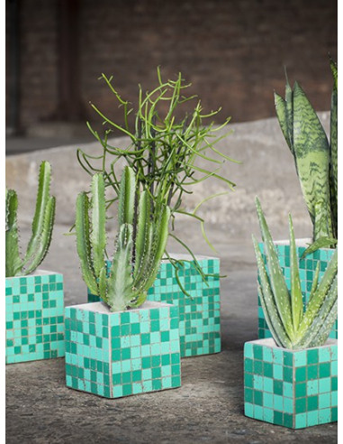 Photophore Pot en ciment Vert